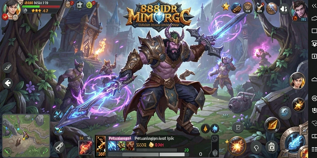 Screenshot gameplay menunjukkan aksi pertempuran seru di dunia 888IDR.