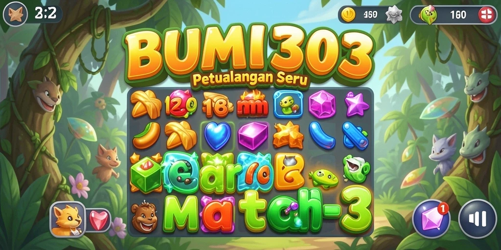 Tampilan gameplay BUMI303 yang penuh warna dan menantang.