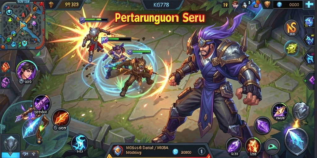 Tampilan seru gameplay KG778 dalam pertempuran MOBA.
