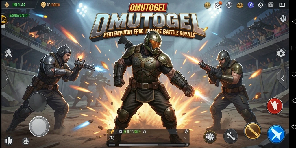 Tangkapan layar gameplay OMUTOGEL menunjukkan pertempuran seru di arena Battle Royale.