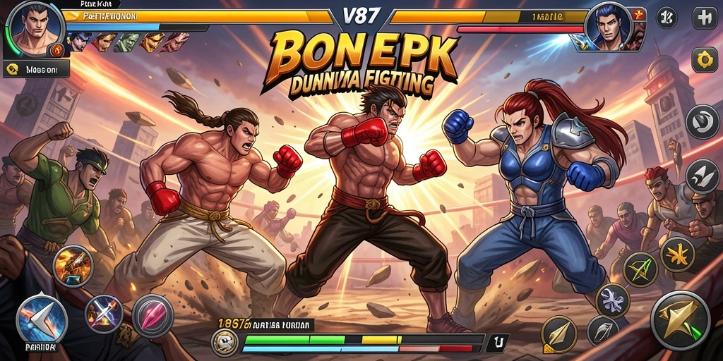 Gameplay pertarungan intens dan grafis memukau V87.